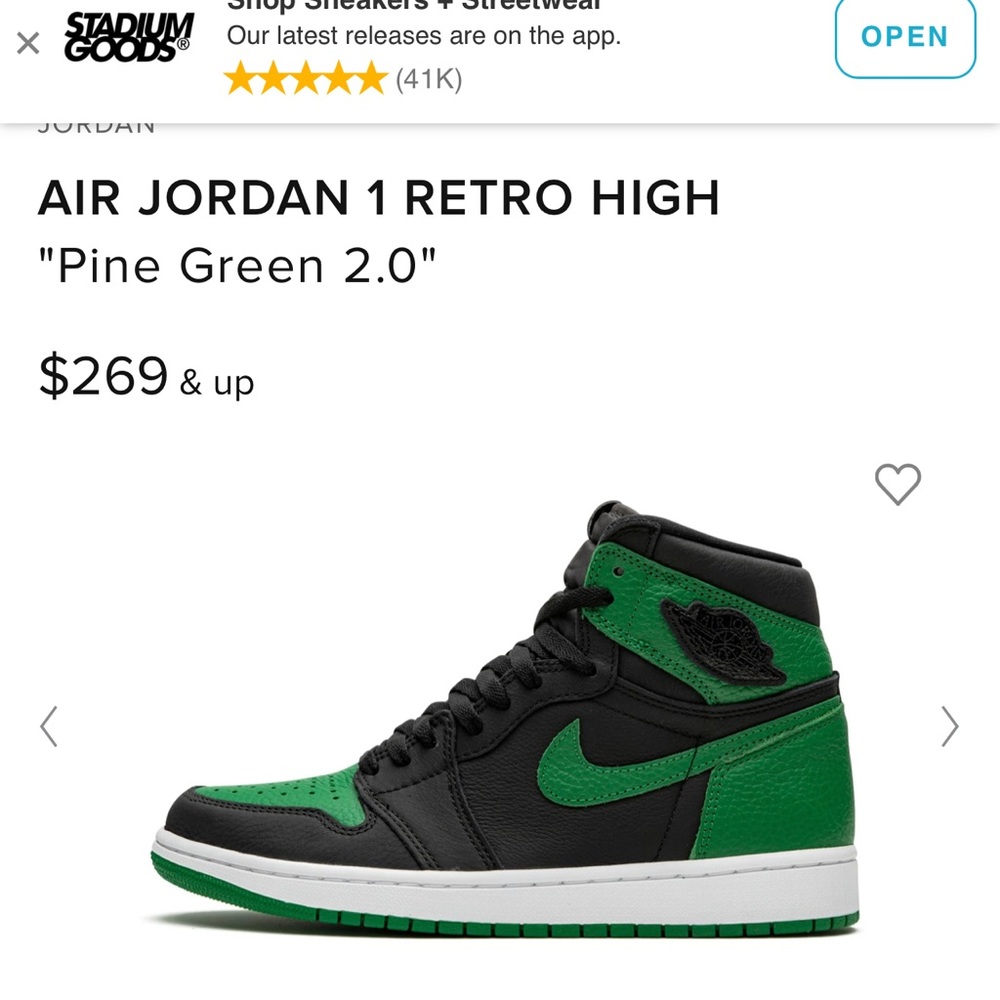 Nike Air Jordan 1 Retro High Pine Green Size 9